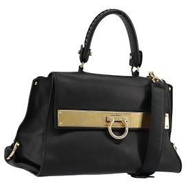 Borsa Salvatore Ferragamo Gancini Sofia in Pelle 2way Nera Oro Autentica 176789