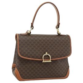 Céline Borsa CELINE Macadam Canvas PVC Pelle Marrone Oro Auth 179062