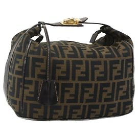 Borsa a Mano FENDI Zucca Canvas Nero Marrone Auth 177922