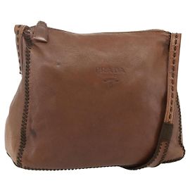 Borsa a Spalla PRADA in Pelle Marrone Oro Auth 177919
