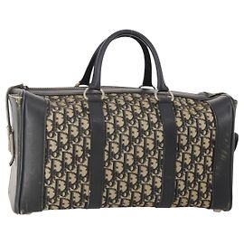 Borsa Boston Christian Dior Trotter Canvas Navy Silver Auth 175624