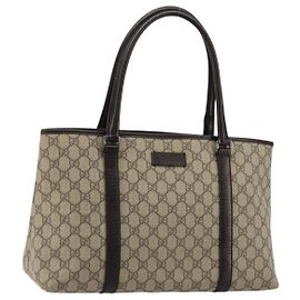 Borsa Tote GUCCI GG Supreme PVC Beige Argento 114595 Auth kk671