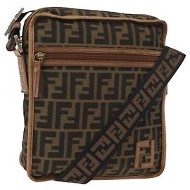Borsa a Spalla FENDI Zucca Canvas Marrone Nero Autentica bs35004