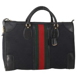 Borsa Boston GUCCI GG Canvas Web Sherry Line Nera Oro Auth 175830A