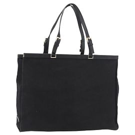 PRADA Tote Bag Canvas Schwarz Gold Auth 176696