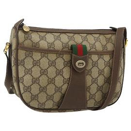 Borsa GUCCI GG Supreme Web Sherry Line in PVC Beige Oro 89 02 032 Auth 177923
