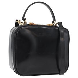 Borsa a mano GUCCI Bamboo in pelle 2way Nero Oro Auth 178244
