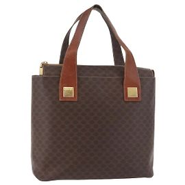 Céline Borsa CELINE Macadam Canvas PVC Pelle Marrone Oro Auth 178960