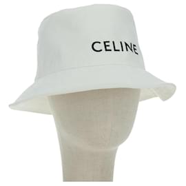 Chapéu Bucket CELINE de algodão L branco Auth 175079M - Céline