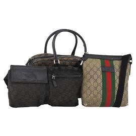 Borsa a tracolla GUCCI GG Canvas GG Supreme 3 Set Beige Marrone Auth am11364