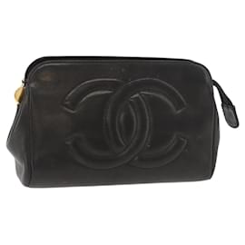 Pochette CHANEL in pelle di agnello nera e oro CC Auth bs35075