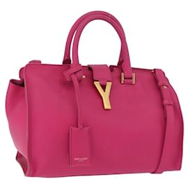 SAINT LAURENT Petit Cabas Hand Bag Leather 2way Pink Gold Auth 178276A - Saint Laurent
