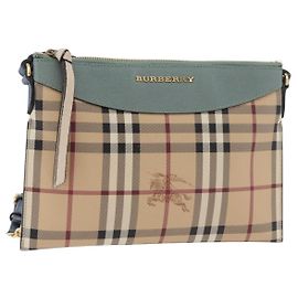 BURBERRY Nova Check Chain Shoulder Bag PVC Beige Gold Auth 178990A