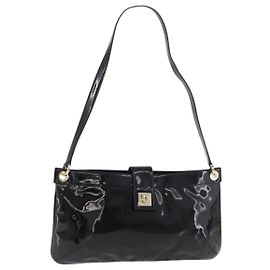 Borsa a tracolla Salvatore Ferragamo Gancini in vernice nera e oro Auth bs34939