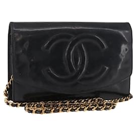 CHANEL COCO Mark Chain Shoulder Bag Lackleder Schwarz Gold CC Auth 177451A