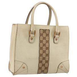 Borsa a Mano GUCCI GG Canvas Pelle Beige Oro 120895 Auth 177265