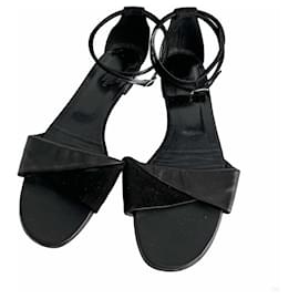 Sandali con cinturini incrociati in pelle e velluto 40 Nero - Hermès