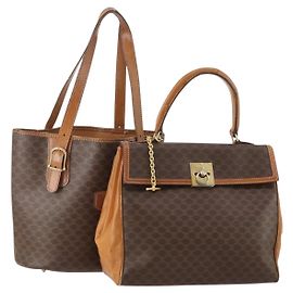 Céline Bolso de Hombro CELINE Macadam Canvas PVC Cuero 2 Set Marrón Auth am11453