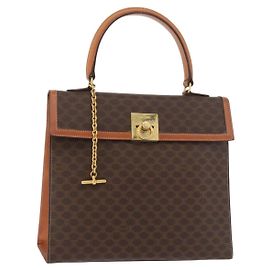 Céline Borsa CELINE Macadam Canvas PVC Pelle Marrone Oro Auth 178653A