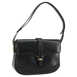 Borsa a Spalla GUCCI in Pelle Nera con Dettagli Oro Auth 177992