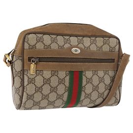 Borsa GUCCI GG Supreme Web Sherry Line PVC Beige Oro 32 02 004 Auth 177053