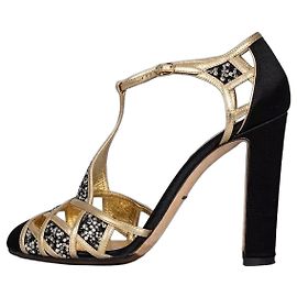 Décolleté Dolce & Gabbana in tessuto nero e cristalli dorati Miscela 39 Usato