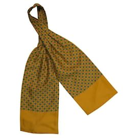 Sciarpa Ascot in seta vintage gialla con motivi geometrici Hermes con scatola - Hermès