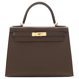 Hermès Kelly Sellier II 28 aus Veau Madame braun