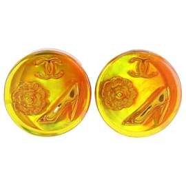 Orecchini a clip Chanel Gold CC Camelia con resina incastonata placcati oro