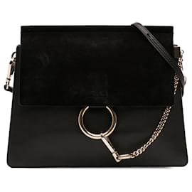 Borsa a tracolla Faye in pelle di vitello e scamosciato nero di medie dimensioni Chloé