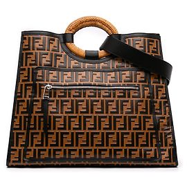 Borsa Fendi Marrone Large Zucca Embossed Leather Runaway Shopper Satchel