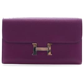 Portefeuille long Constance en cuir Epsom violet Hermès