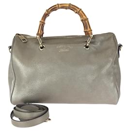 Borsa a tracolla in pelle con manico in bambù Gucci