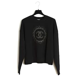 Chanel Pull M ou L Schwarzer Wollpullover mit goldenem CC Halo Größe M oder L Uniform