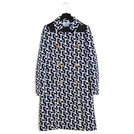 Prada Abrigo Capa Jacquard Geométrico Azul Marino