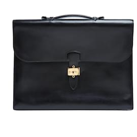 Hermès Sac à Dépêches 41 Maletín Cuero Box Negro
