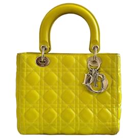 Dior Lady Dior Medium Borsa a Mano - Pelle Giallo Anice