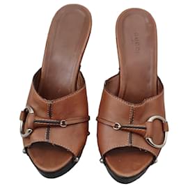 Gucci Brown Leather Heeled Mules