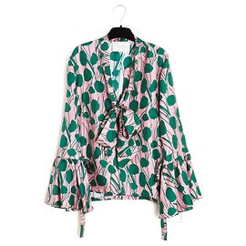 Autre Marque La Double J Blusa in Twill di Seta Colorata con Volant Ascot