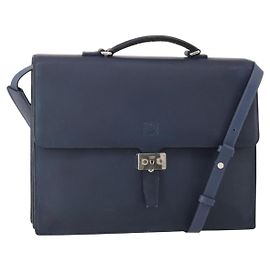 LOEWE Anagram Business Bag Leather 2way Navy Silver Auth bs34926