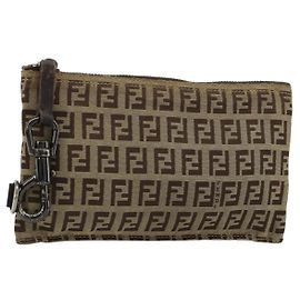 Pochette FENDI Zucchino Canvas Marrone Argento Auth mr2431