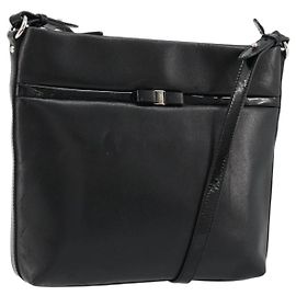 Bolsa de Ombro Salvatore Ferragamo Vara Ribbon em Couro Prata Preto Autêntica BA12583