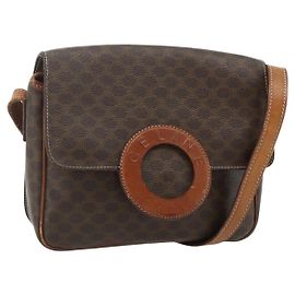 Céline Borsa a tracolla CELINE Macadam Canvas PVC Pelle Marrone Oro Auth ka4327