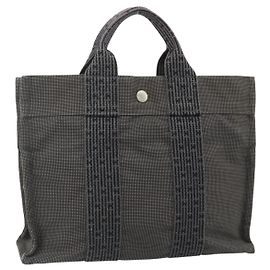 Hermès HERMES Her Line Tote PM Tragetasche Canvas Grau Silber Auth 179728A