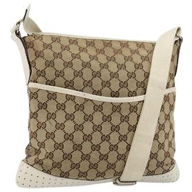 Borsa a Spalla GUCCI GG Canvas Beige Argento 145857 Auth BA12521