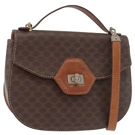 Céline Borsa a Mano CELINE Macadam Canvas PVC Pelle 2way Marrone Oro Auth BA12509