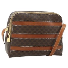 Céline Borsa a tracolla CELINE Macadam Canvas PVC Pelle Marrone Oro Auth ka4342