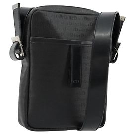 Bolso de hombro Christian Dior de lona revestida negro plata Auth BA12508A