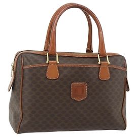 Céline Borsa CELINE Macadam Canvas PVC Pelle Marrone Oro Auth 179568