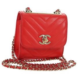 CHANEL V Stitch Shoulder Bag Lamb Skin Gold Red CC Auth bs35072M